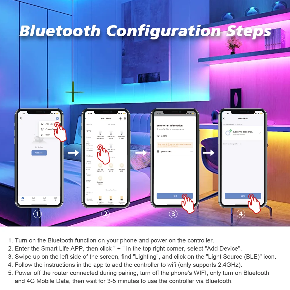 GLEDOPTO WiFi&Bluetooth 5 in 1 LED Strip Controller 20A RGBCCT RGBW RGB CCT WWCW Dimmer Work with Tuya Smart Life App Control