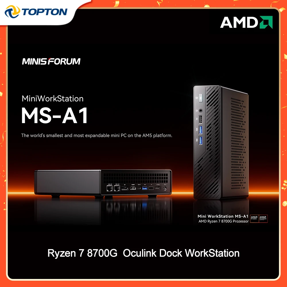 MINISFORUM MS-A1 Mini PC AMD Ryzen 7 8700G Ryzen 5 8600G 4*NVMe 2*2.5G LAN USB4 Oculink Win11 Work Station Gaming Computer WiFi6