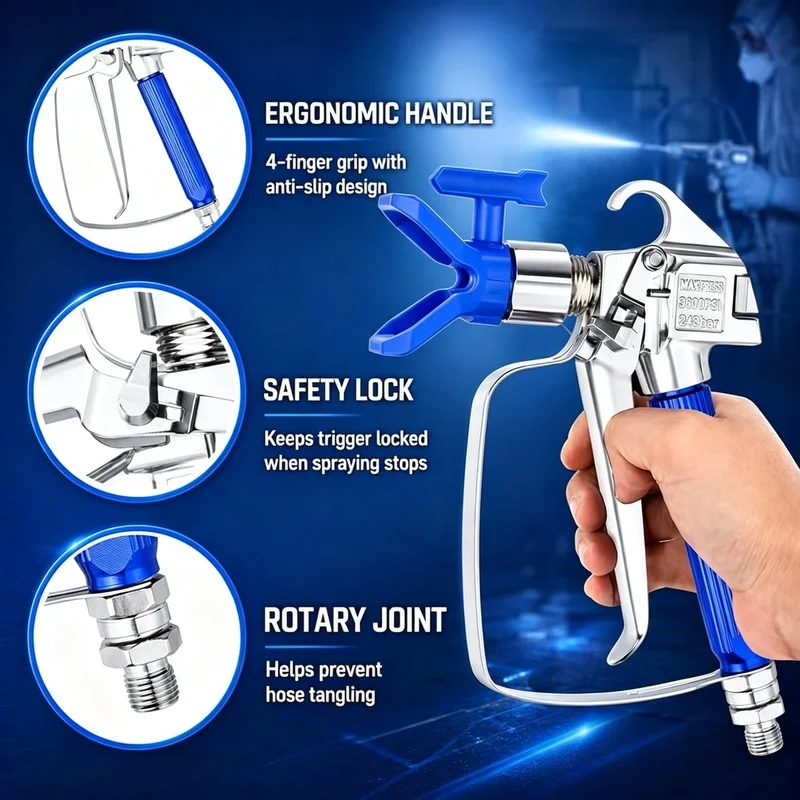 DTA5 6 PCS Airless Paint Sprayer Gun Kit 3600 PSI, Reversible Spray Tip for Wall Fence Cabinet Furniture DIY Painting Tools