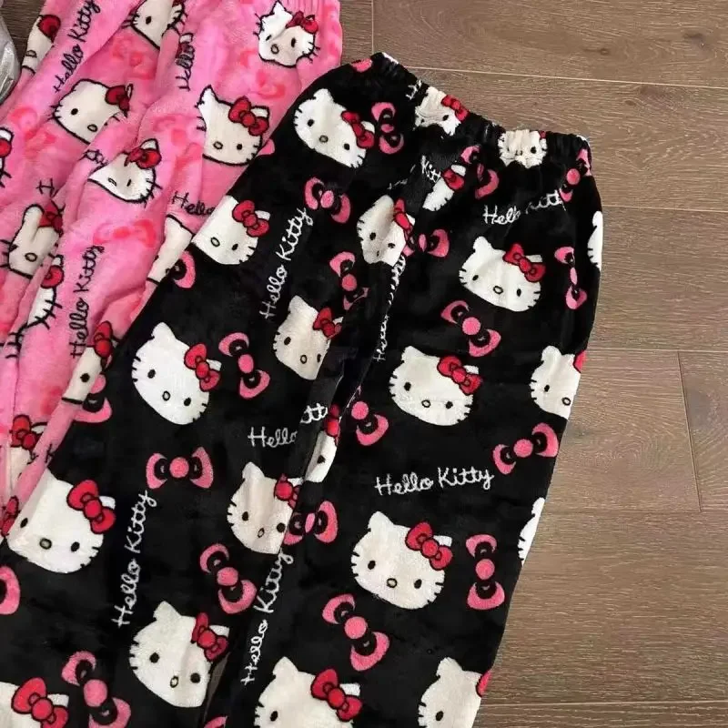 

Hello Kitty Soft Coral velvet cartoon warm home pajama pants Walking pants for girls cute KT cat pajama pants