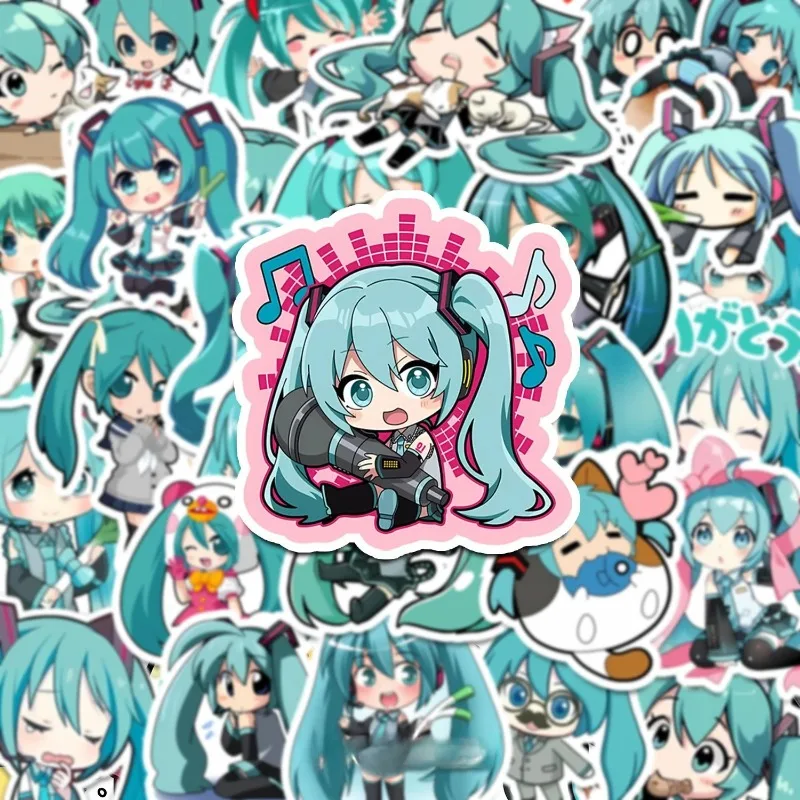 50pcs 하츠네 카와이 미쿠 스티커 팩 방수 전화 케이스 만화 저널링 노트북 편지지 포장 귀여운 스티커 키즈