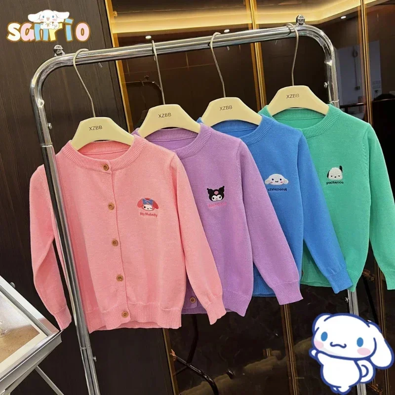 

Anime Sanrio Hello Kitty Autumn Children's Sweater Cartoon My Melody Cinnamoroll Girl Long Sleeve Cardigan Knit Jacket Kids Gift