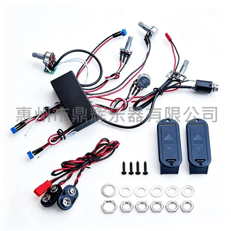 3-Band electric guitar bass tone adjustment circuit, electric bass 18V power supply dual gain preamplifier circuit