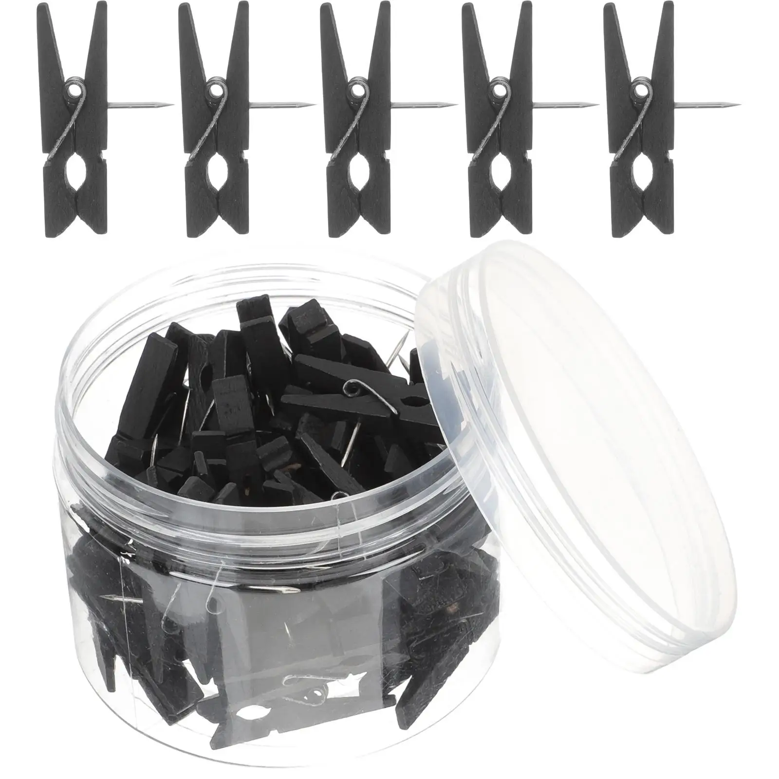 

50 Pcs Thumbtack Clip Mini Clothespins Decorative Wood Metal Pushpins Hanging Pictures Photo Fixing Clamp Craft