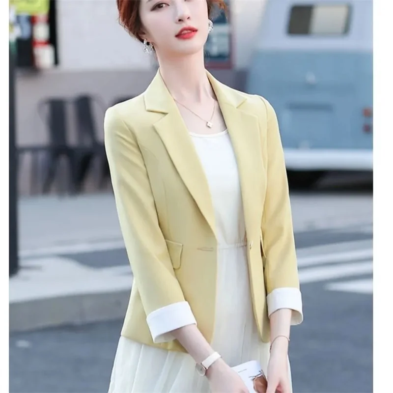 우아한 사무실 레이디 블레이저 여성 의류 2025 패션 긴 소매 싱글 버튼 블레이저 코트 여성 탑 정장 재킷 겉옷