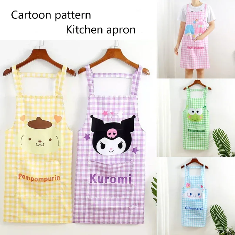 Cute Cartoon Plaid Kitchen Baby Cinnamon Pochacco Home Cleaning Fabric Large Thick Cooking Apron Waist Skirt Madam Cake Clothes