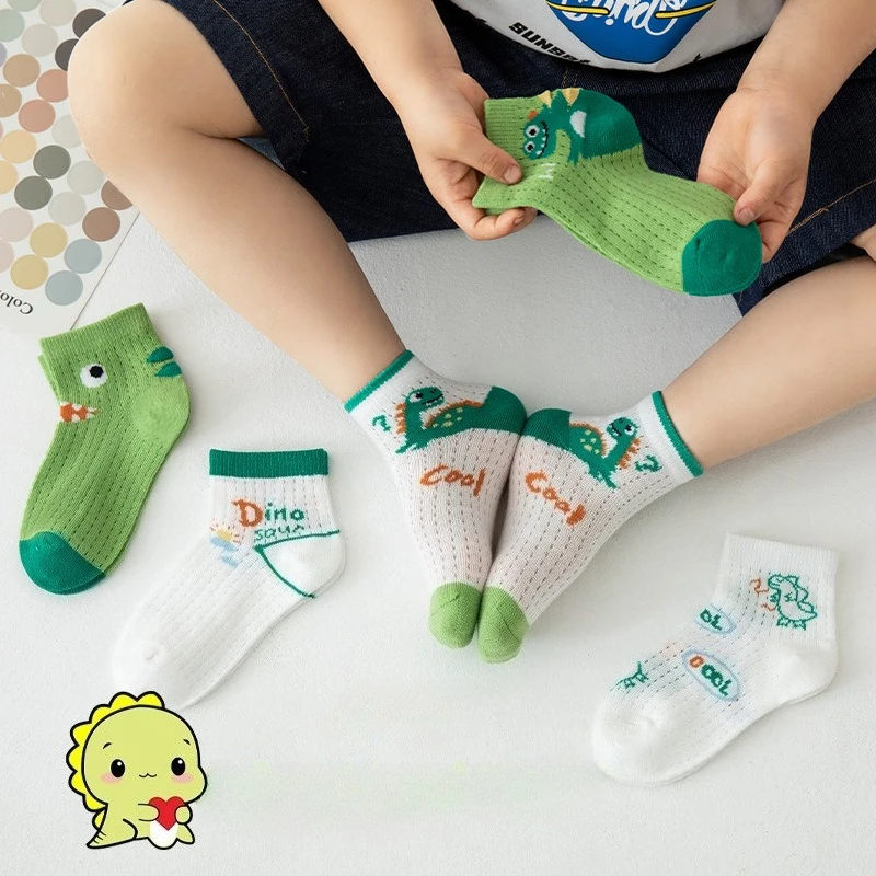 

5 шт. новые летние детские носки с рисунком динозавра, низкие носки для мальчиков и девочек, сетчатые носки из чесаного хлопка, детские носки для малышей