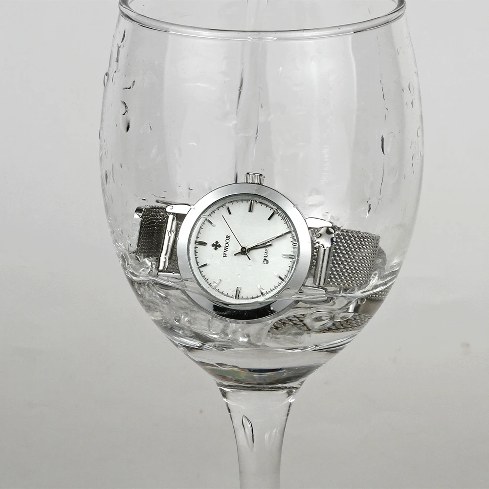 Montre-bracelet pour femme WWOOR, montres de luxe originales pour femmes, étanches, en acier inoxydable, quartz, montre-bracelet pour femme, blanche, tendance 2025