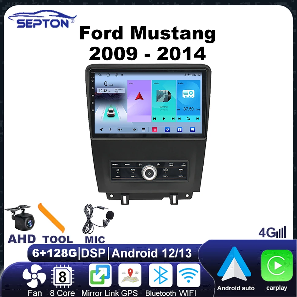 SEPTON Android 12 Car Stereo Radio for Ford Mustang 2009 - 2014 WIFI BT IPS Automotive Multimedia Player Car Screen Android Auto