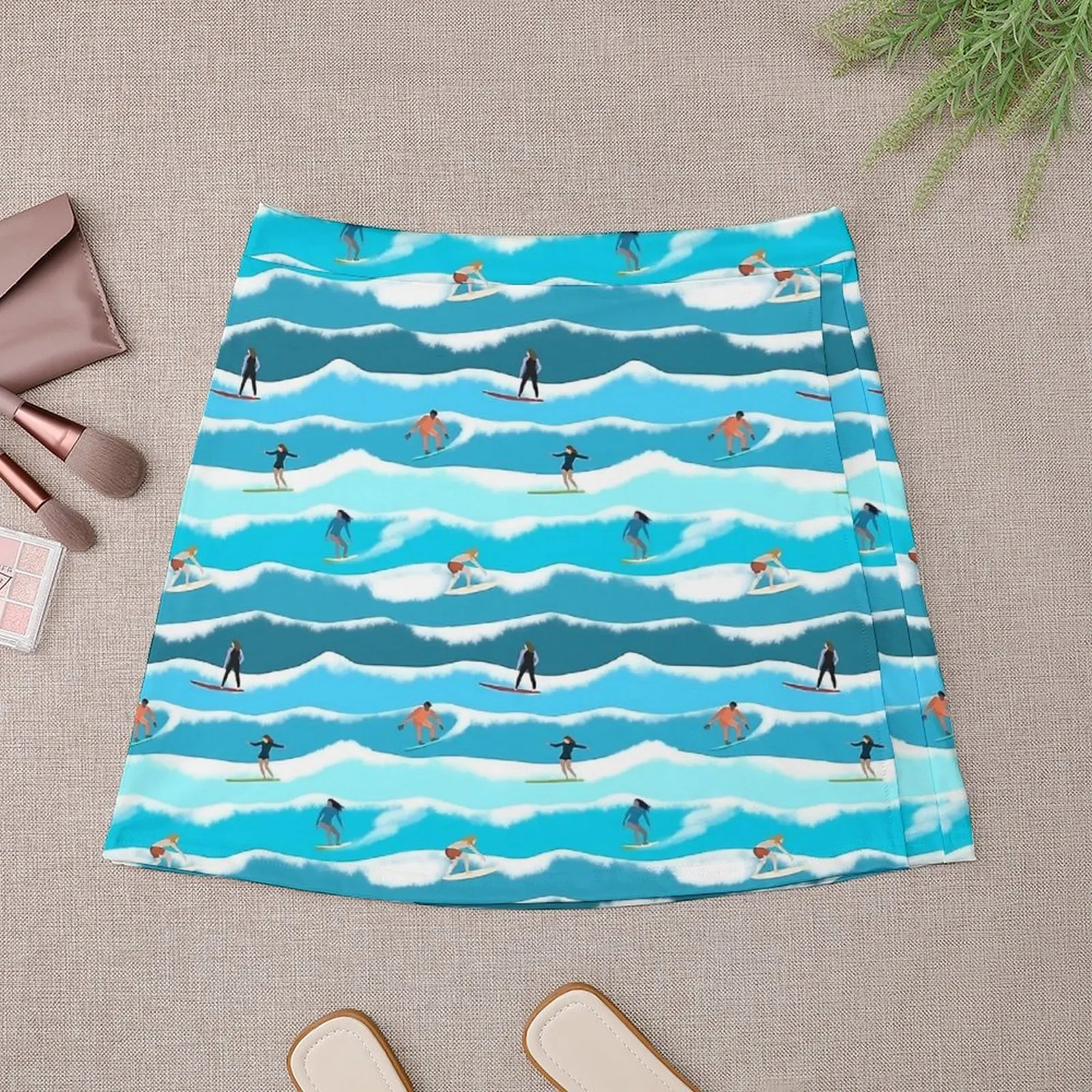 Wave Print Skirt Summer West Surfers Streetwear Casual A-line Skirts Kawaii Mini Skirt Woman Custom Oversized Clothing