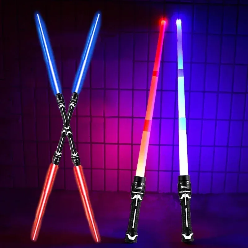 kids Laser Sword Lightsaber Red and Blue Double Saber Rave Transformation Children's Gift Cosplay Weapon Boy Cool Flashing Toy