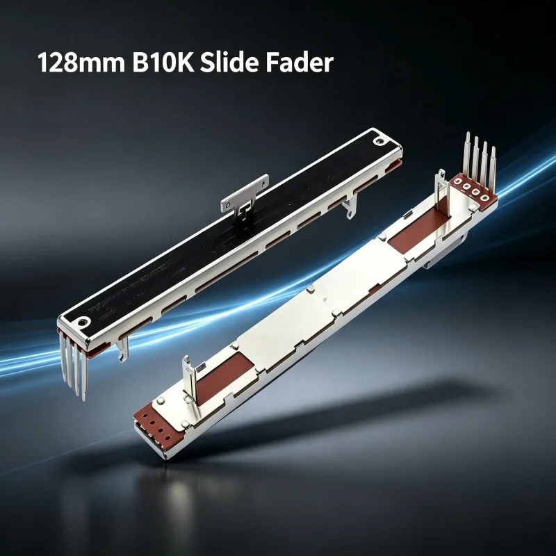 1pc ALPS 128mm B10K Linear Slide Fader Switch 4‑Pin No‑Motor T‑Handle 100mm Travel, Dustproof Film Included, Compatible