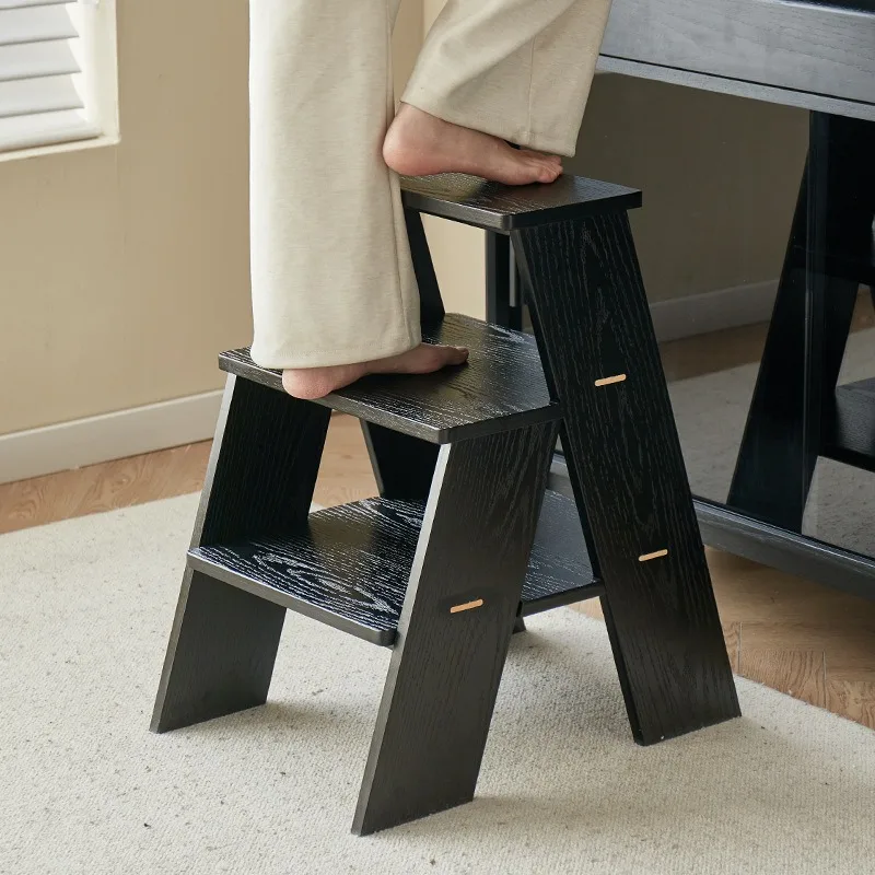 Solid Wood Step Stools Modern Creative Step Ladders Portable Multi-functional Three-tier Ladder Living Room Storage Shelf