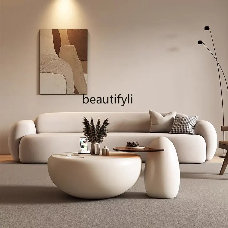 

yj Beige Cream Style Cat's Paw round Tea Table Modern Light Luxury Advanced Art Tempered Glass Side Table