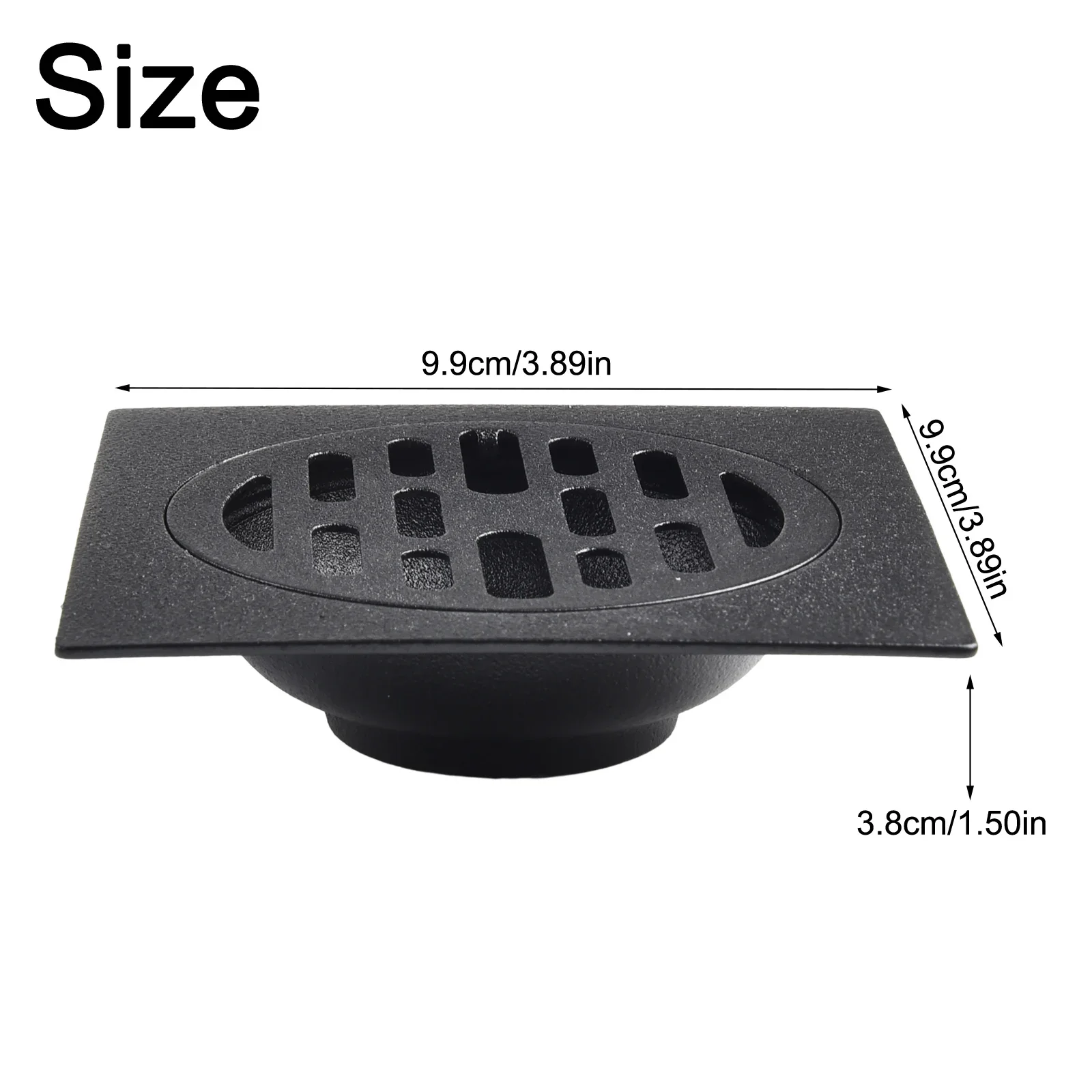 

Трап для пола в ванной комнате Трап для пола 9,9 х 9,9 х 3,8 см Черная, черная краска Коррозионностойкая нержавеющая сталь