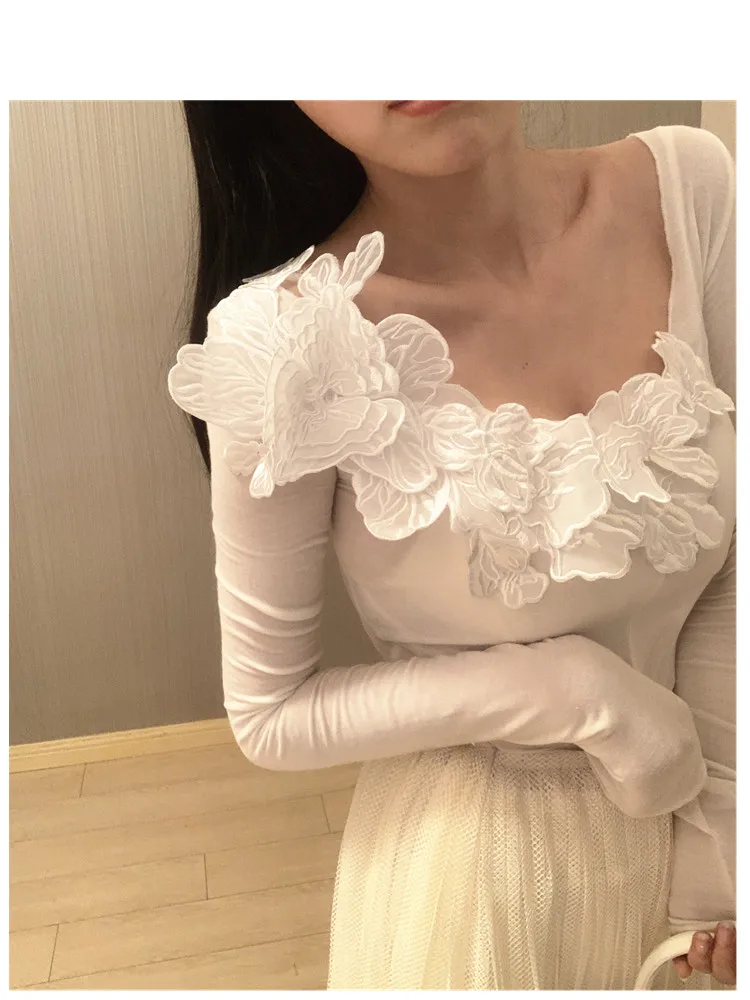 

Женская трикотажная футболка MadmanM с длинными рукавами и круглым вырезом, с вышивкой и цветочным принтом, облегающая, удобная, базовая, топ