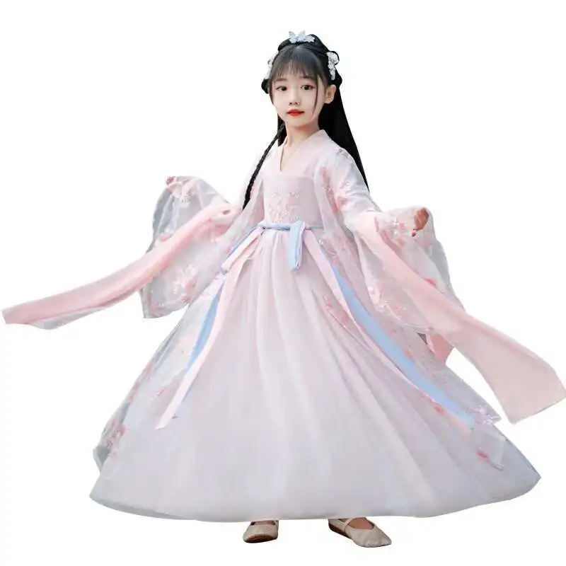 

Платье принцессы в китайском стиле для девочек Hanfu, детский древний костюм, платье с длинными рукавами, большой ребенок, древний