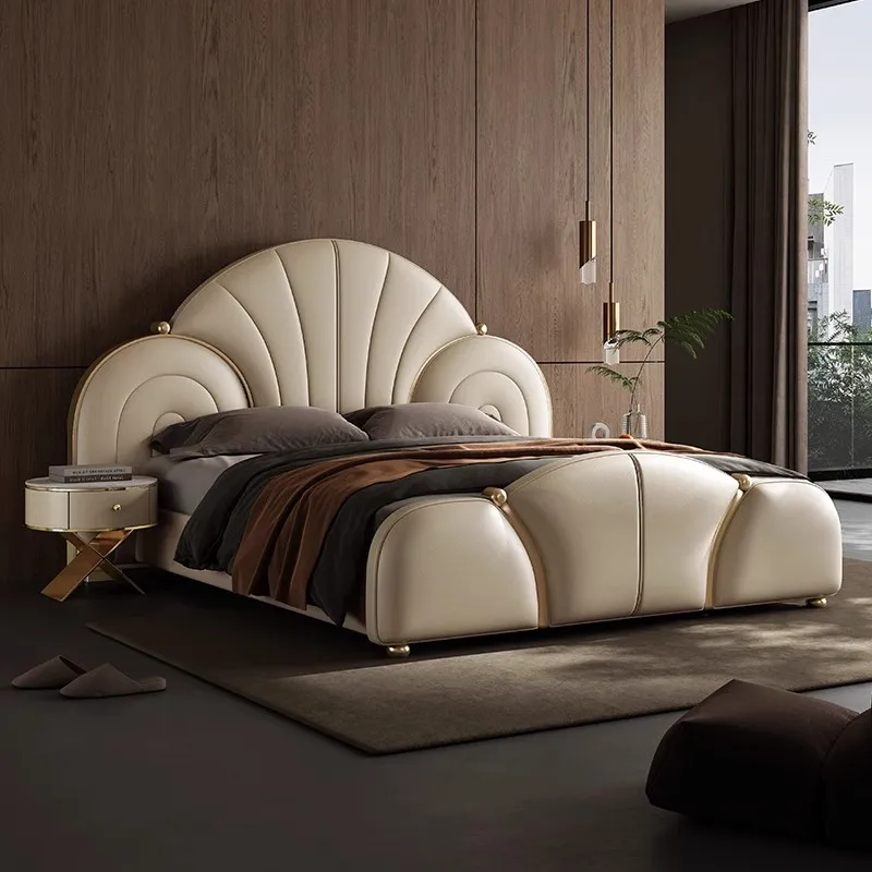 Simple European Bed Luxury King Size Double Modern Girls Bed Design Leather Princess Sleeping Beliche Lounge Suite Furniture