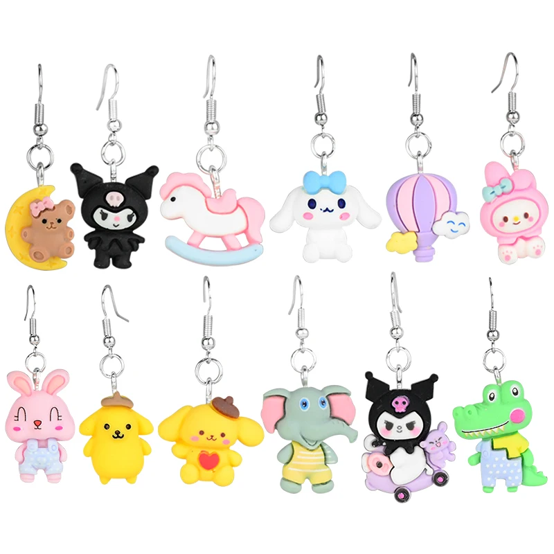 Cartoon Resin Earrings For Women Cute Animals Drop Earrings Girls Gift Teddy Bear Dog Elephant Crocodile Rabbit Earrings