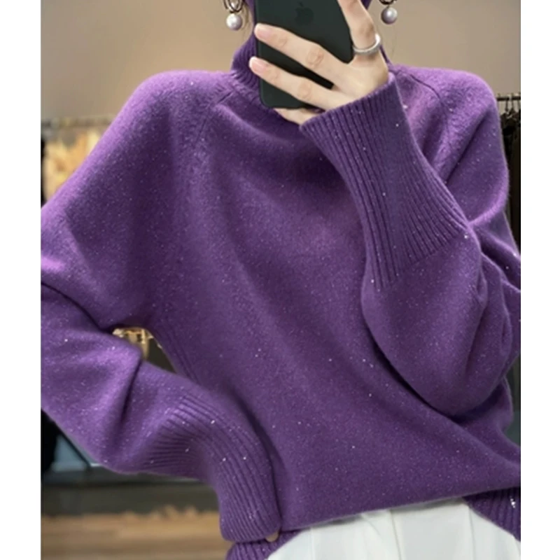 

Autumn Winter Thick Comfortable Warm Soft Wool Pullovers Women Chic Solid Turtleneck Jumper Vintage Commute Knit Sweaters