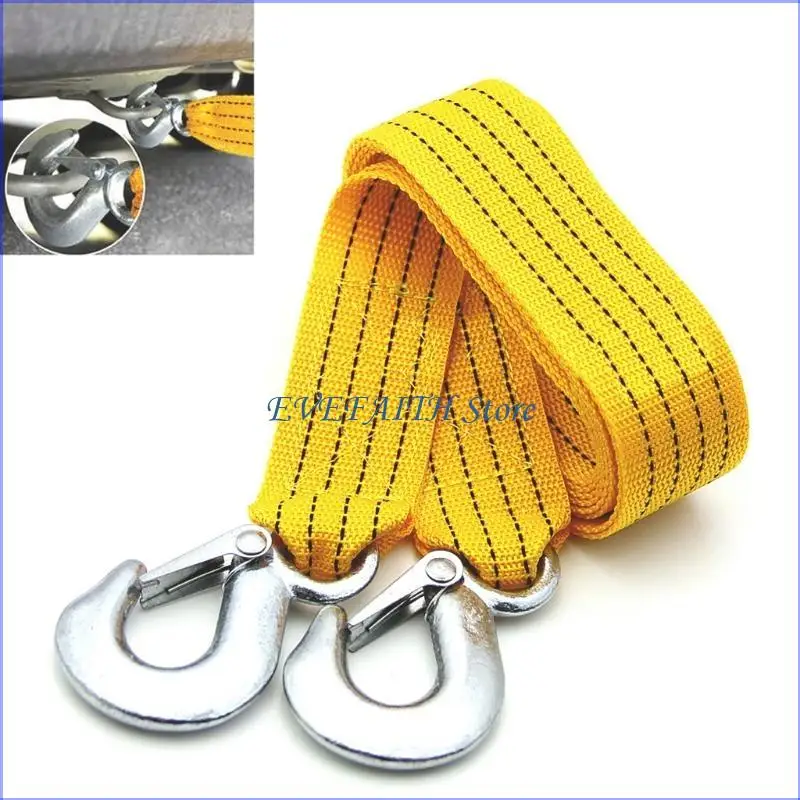 

124B 3 Tons Car Auto Tow Cable Towing Strap Rope With Hooks Emergency Heavy Duty for