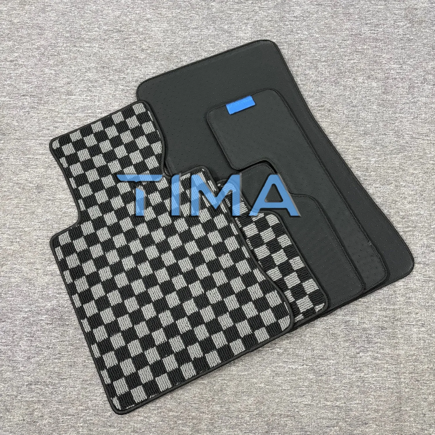 Front-Rear Checkered Flag Carpet Floor Mats JDM Style Floor Mats For BMW 3 Series E46, four-door version Fit LEFT Hand Driveor