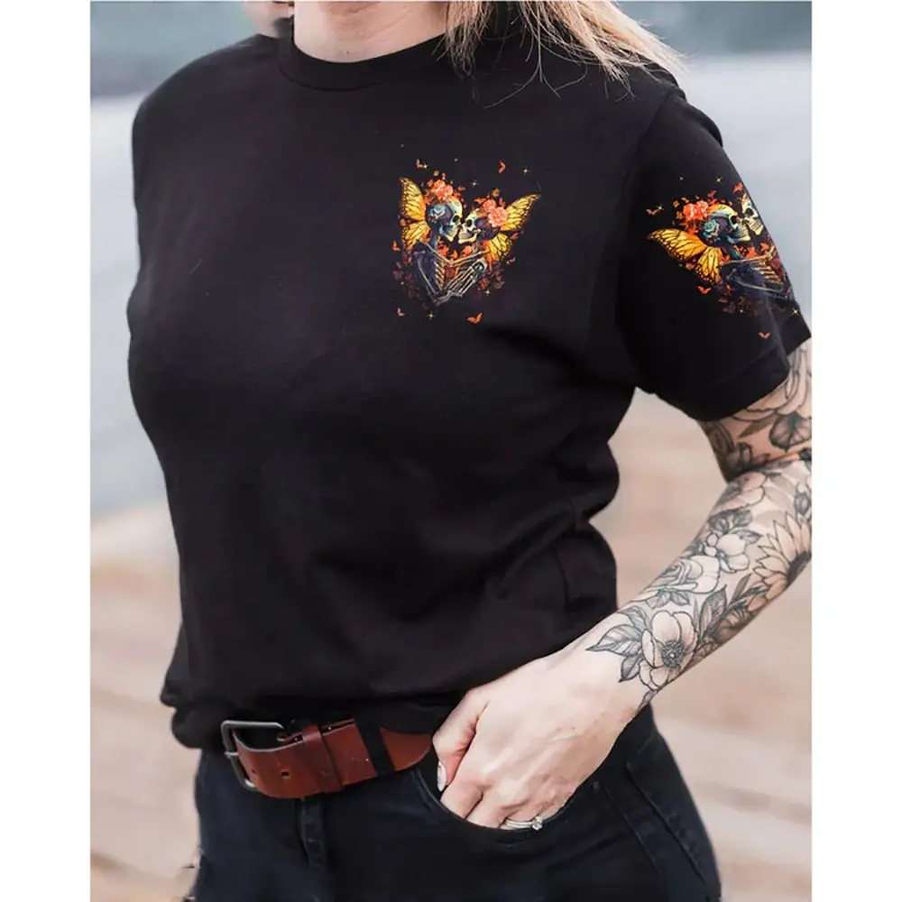 Skull T-Shirts For Women 3d Skulls Print T Shirt Female Clothing Daily Casual Short Sleeves Tops Loose Oversized Sweatshirt