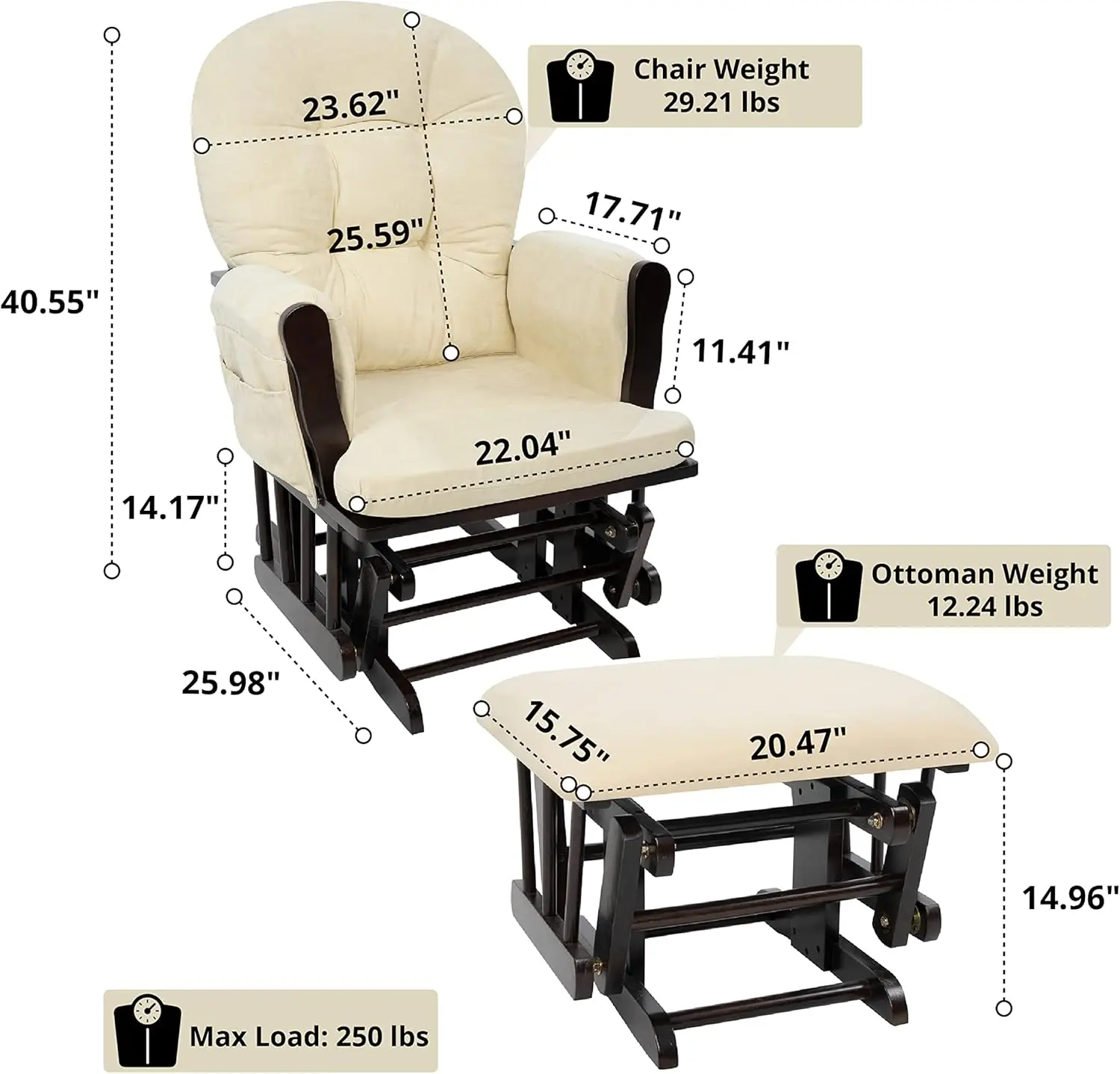 Australian Nursery Rocking Chair Sets, Rocker com otomano, Rocker, Gli reclinável, Nursery Glider e otomano