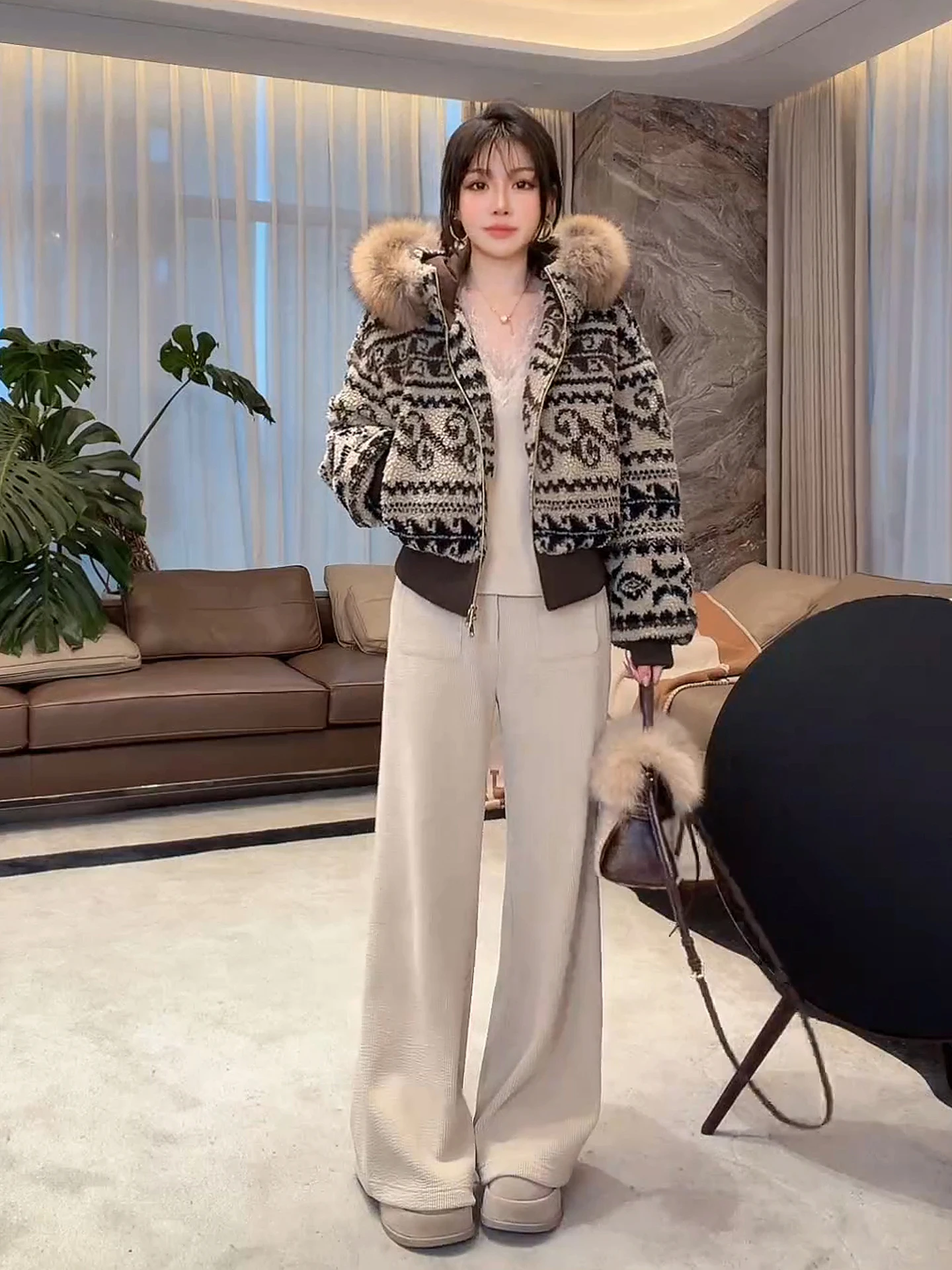 

Fur Collar down Jaet Women's Warm Thiened White Goose down 95% Lo Temperature Faer Island Sle Orlon Filling Coat