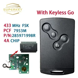 SUPERKEY OEM 285971998 Llave inteligente sin llave con Chip R 433 MHZ 4A para Renault Clio IV Captur 2009 2010 2011 2012 2013 2014 2015 2017