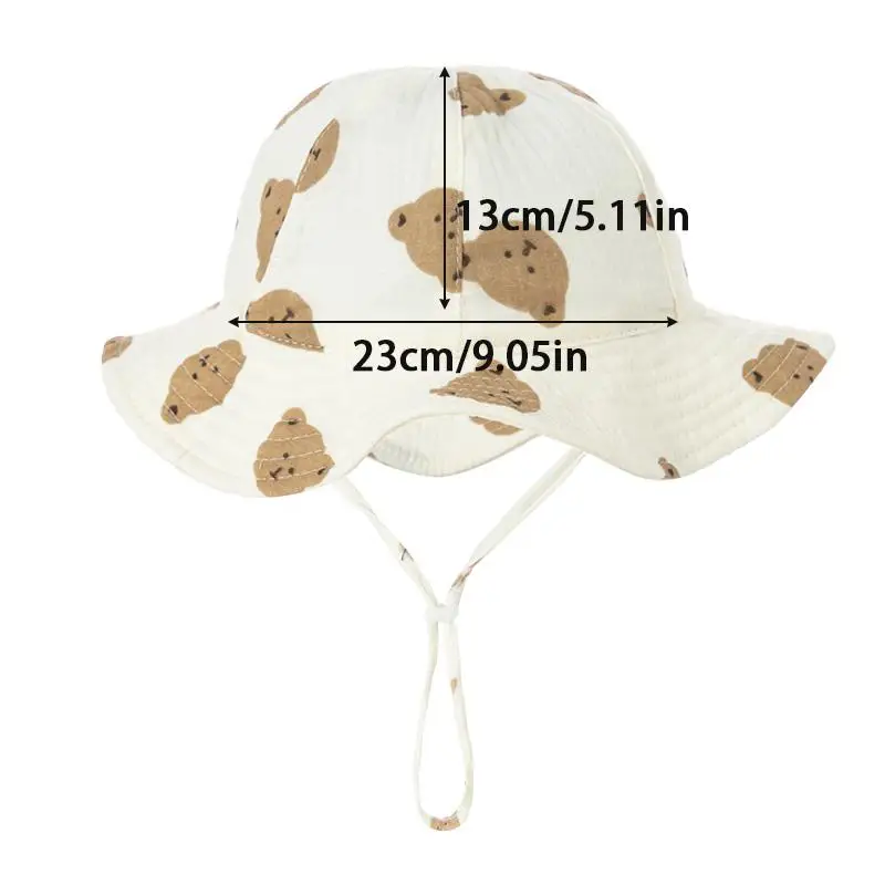 Korean Bear Baby Hat Muslin Cotton Bucket Hats for Girls Boys Cute Printed Spring Summer Infant Fisherman Cap Beach Accessories