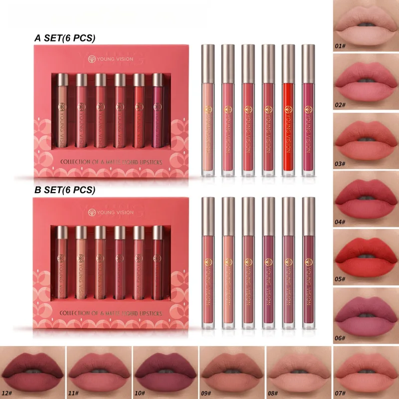 6 PCS Matte Liquid Lipstick Set Make-up Waterproof Long Lasting Cosmetics Korean Makeup Matte Lipstick  Non-sticky Lip Gloss