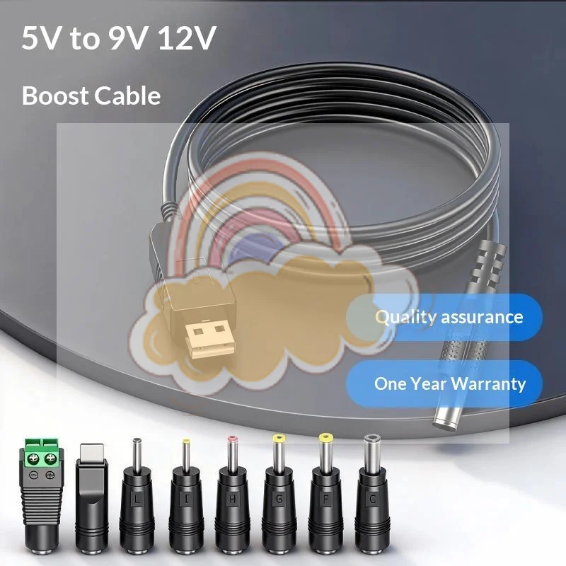 9Pcs USB A To DC Boost Cable USB To 5/9/12V DC Power Cable With Adapters USB To DC Jack Connector Power Supply Adapter