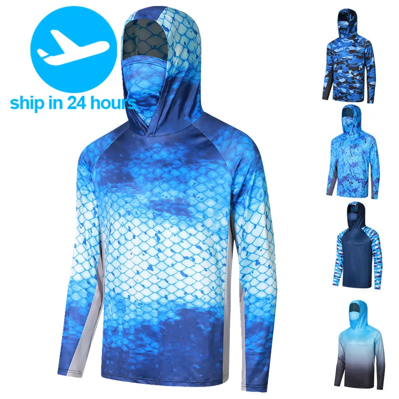 Fishing Shirt Hoodie Mask Fishing Clothing Summer Long Sleeve Quick Dry Breathable Jerseys Sun Protection T-shirt