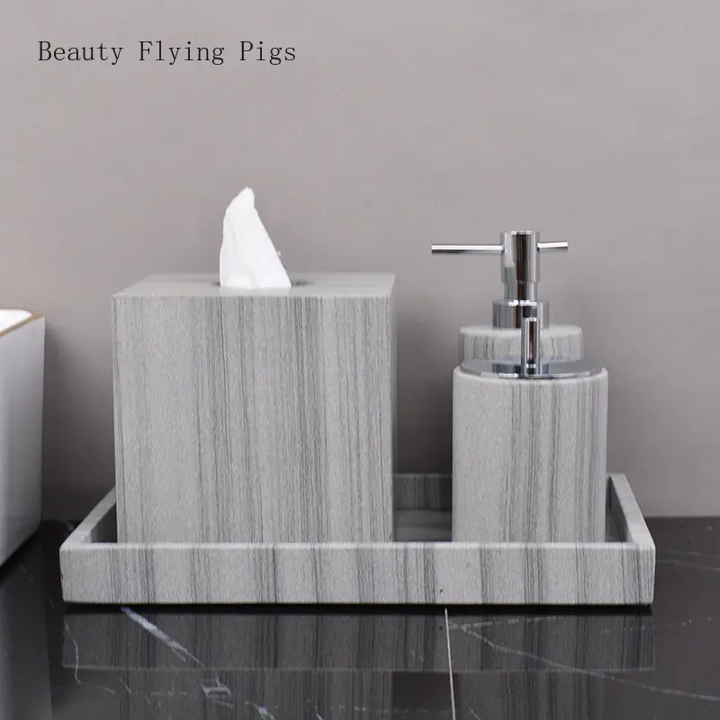 Grey marble bathroom kit bathroom washing household wash basin tray lotion bottle accessories Bathroom accessories Tissue box