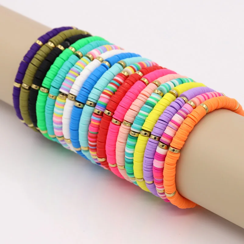 Boho Schmuck Armbänder für Frauen Mode Regenbogen Bunte Polymer Clay Perlenarmband Geschenk Damen Mädchen Handgelenk-Accessoires – Detail 1