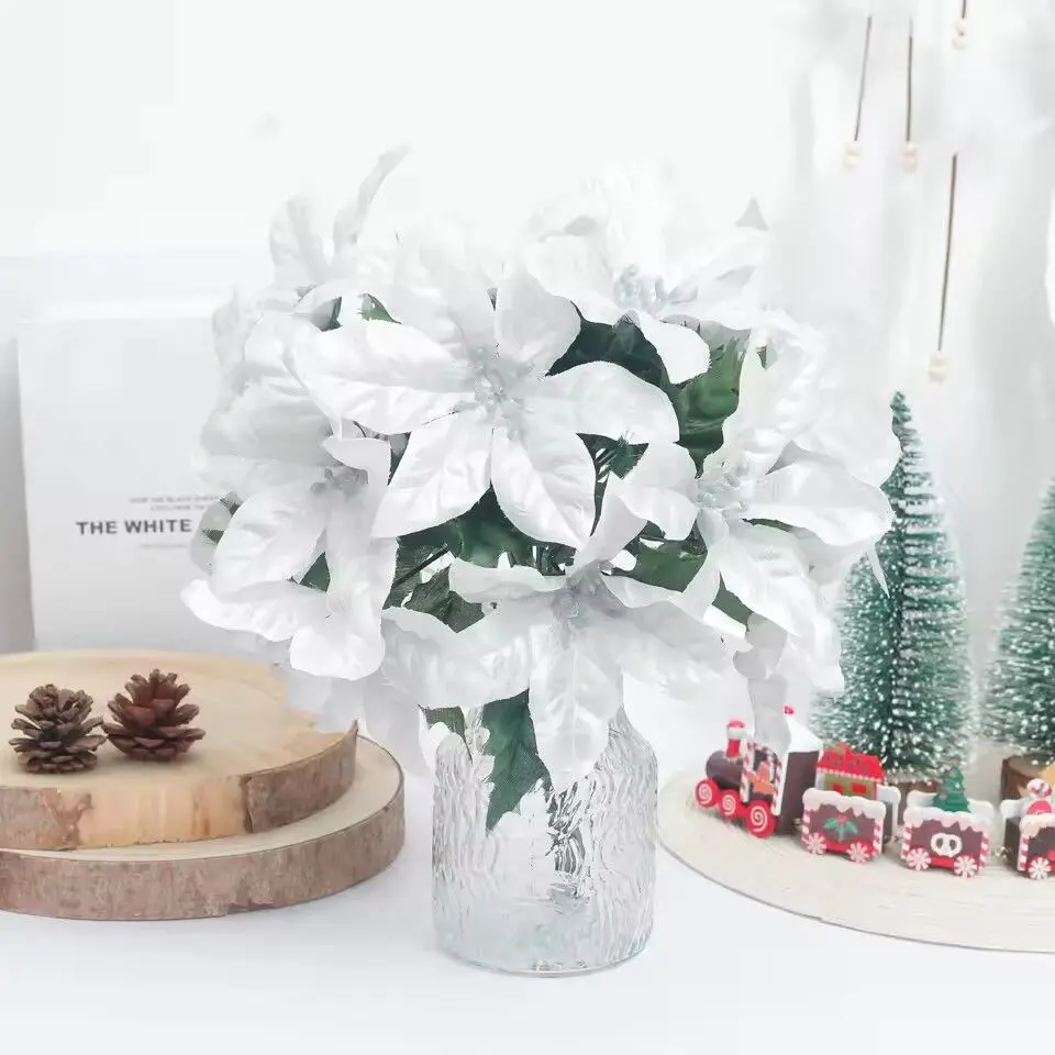 1/3 قطعة زينة عيد الميلاد الذهبي الزهور الاصطناعية البونسيتة الزهور وهمية للمنزل في الهواء الطلق شجرة عيد الميلاد السنة الجديدة DIY بها بنفسك الديكور #6