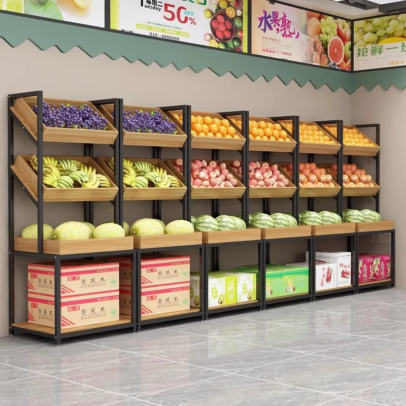 Supermarket Fruit Shelf Display Rack Multifunctional Fruit Vegetable  Steel Wooden Shelf Fruit Store Nakajima Commerc