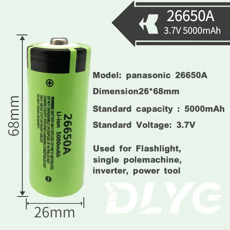 Batteries pointues rechargeables Li-ion 2021, 26650A, 100% V, 3.7 mAh, haute capacité, 5000, originales, adaptées aux lampes de