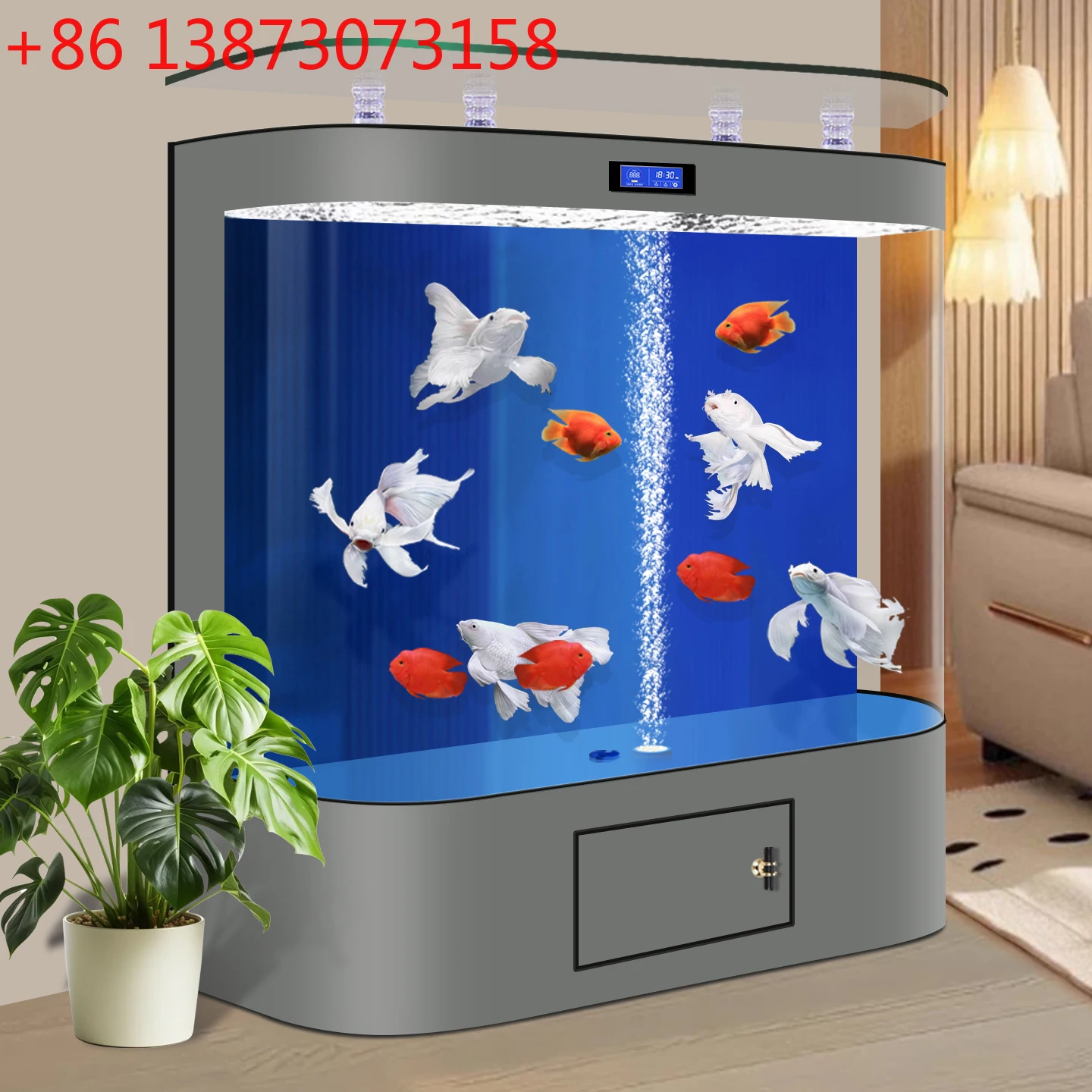 

Super large 2025 new smart golden fish tank water-free glass fish tank living room home floor integrated aquarium