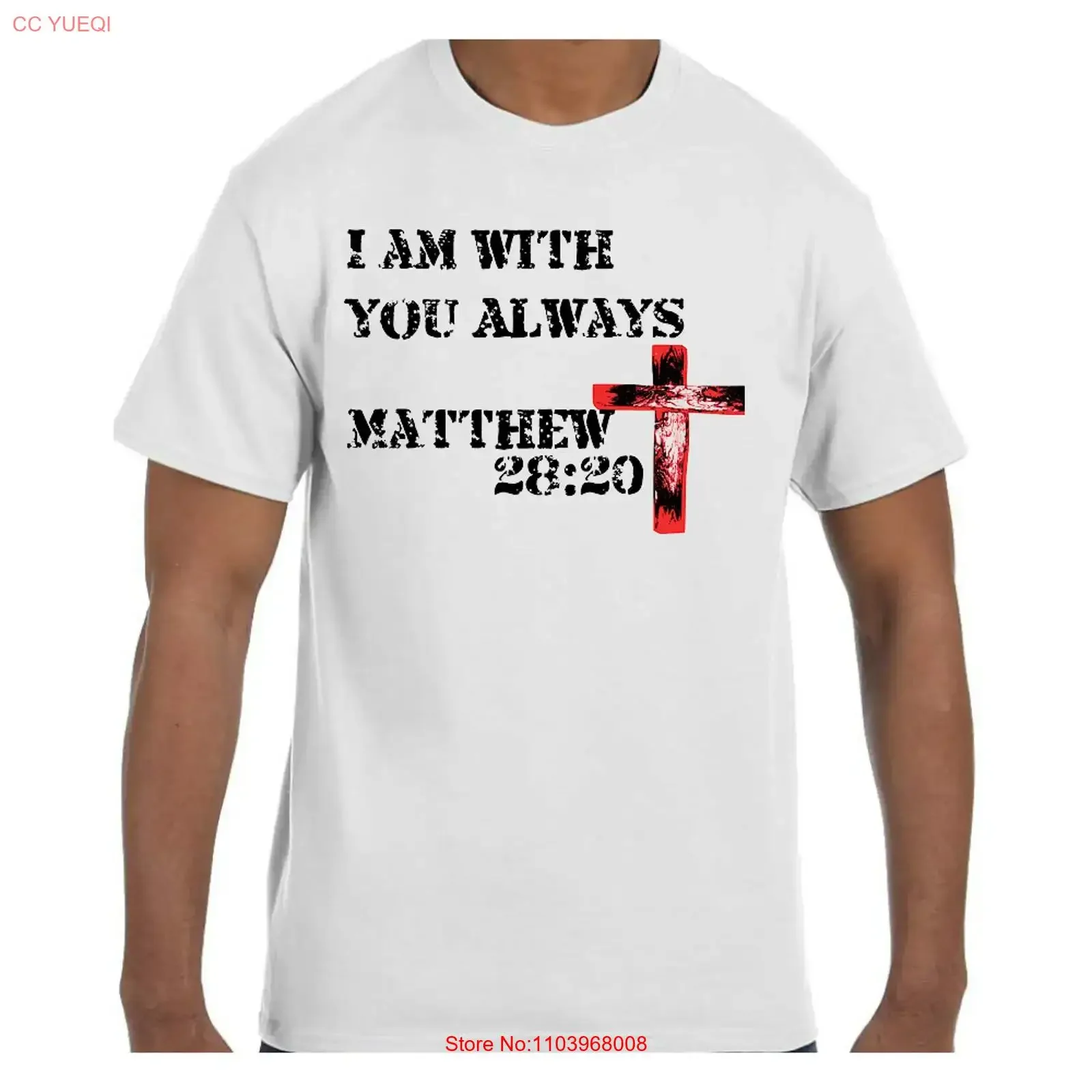 Camiseta Vintage Lavada con Gráfico de Jesús y Cruz, Te Estoy Acompañando Siempre, Mateo 28:20, Versátil, Unisex, para Uso Diario