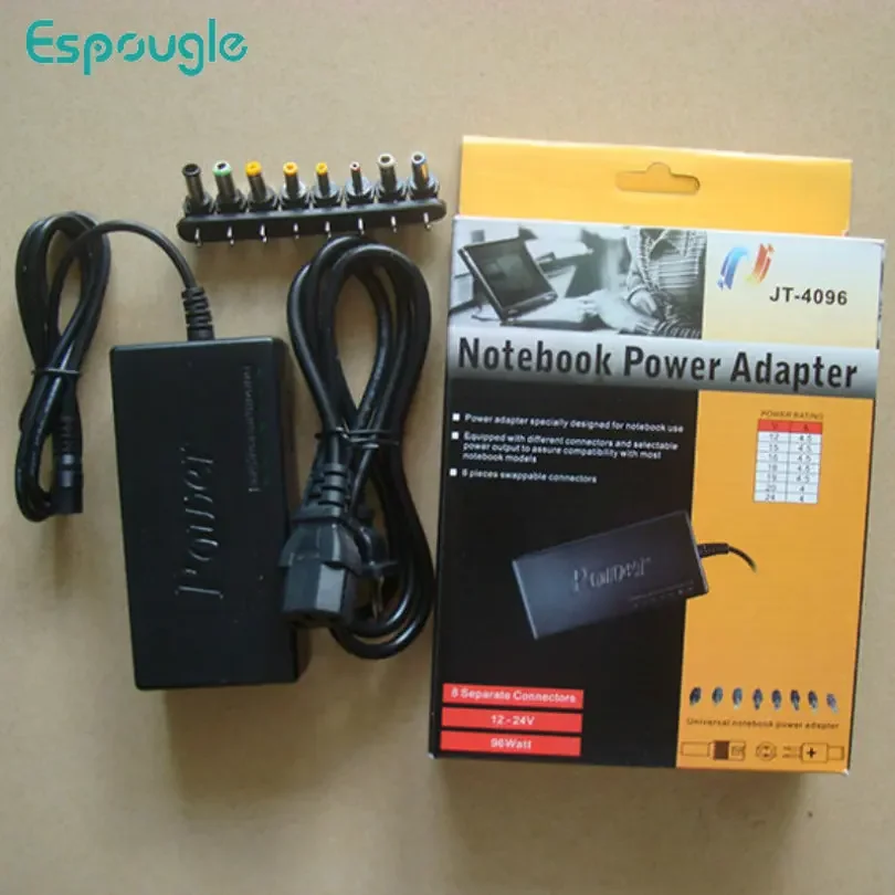 

100pcs Multi-function Adjustable 12-24V 96W AC DC Notebook Laptop Power Adapter with 8 Tips Charger