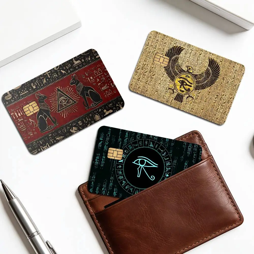 Egyptian Ideographic Eye of Horus Symbols Matte Gold Silver Black Matte Film Skin Sticker Tape for Bank Credit Debit Card