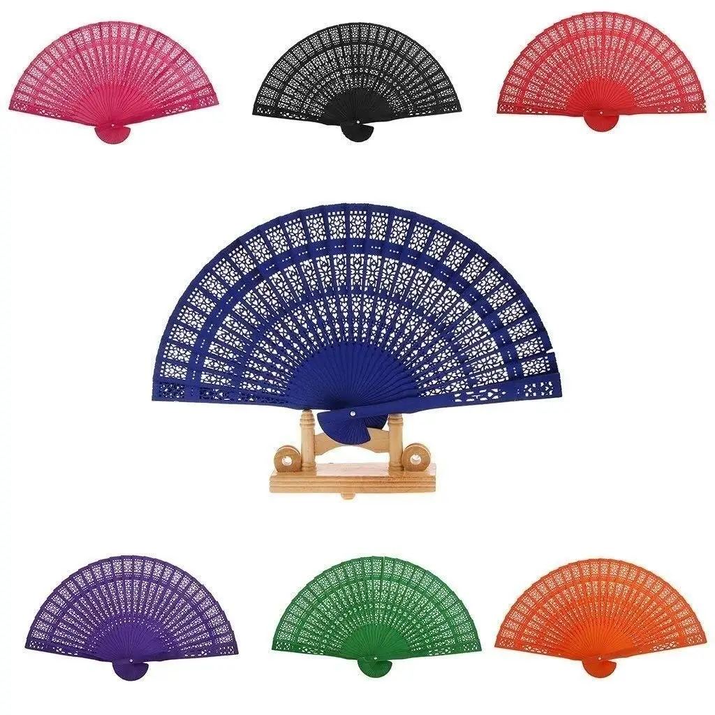 1 éventail pliant en bois de style chinois, rétro, ajouré et sculpté, pour femmes, idéal pour mariage, fête, spectacle ou décoration.