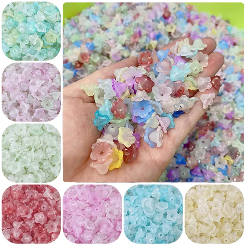100Pcs 7x12mm Gradient Flower Shape Acrylic Beads Loose Spacer Bead For Earring Bracelet DIY Jewelry Craft Making