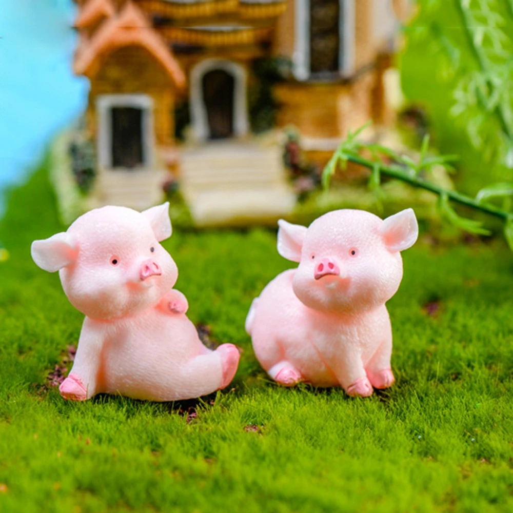 

Cute Cartoon Pink Pig Model Naughty Animal Statue Resin Craft Pig Miniature Micro Landscape Decoration Dollhouse Accessory