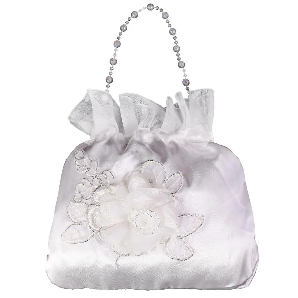 

2016 New White Satin Pearl Bridal Bridesmaid Wedding Flower Girl Dolly Bag Prom Pouch Handbag