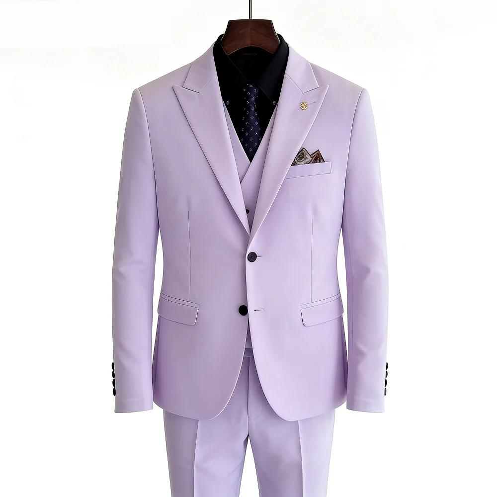 

Костюм-тройка приталенного кроя в корейском стиле, с двумя пуговицами, для официальных мероприятий, свадебный смокинг, деловой костюм, красивый костюм для жениха и свидетелей