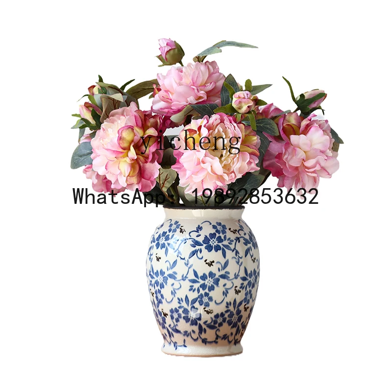 new Chinese blue and white porcelain vase ornament home bucket cabinet TV cabinet flower utensils dried flower vase