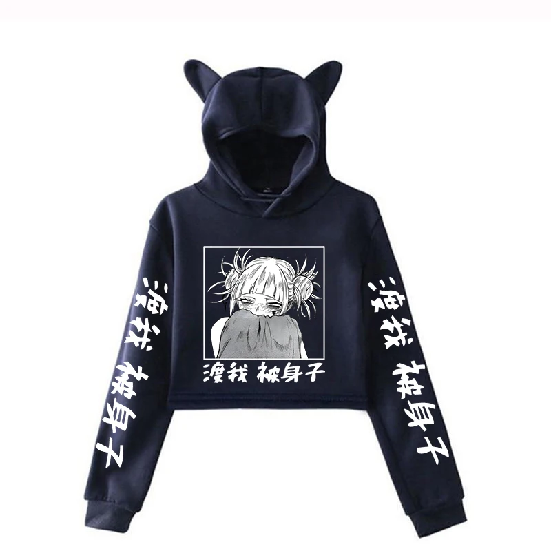 Nowe mody kobiety dziewczyna przycięte topy Himiko Toga sweter wiosna jesień bluzy z długim rękawem Anime bluzy z uszami kota